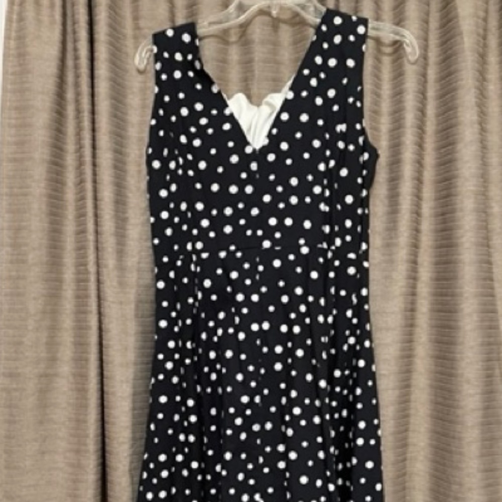 Navy & White Size 8P V-Neck Sleeveless Dress with Full Skirt